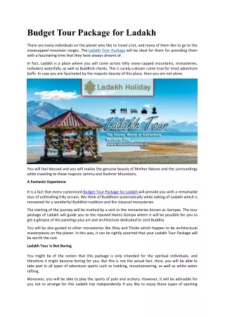 Budget Tour Package for Ladakh