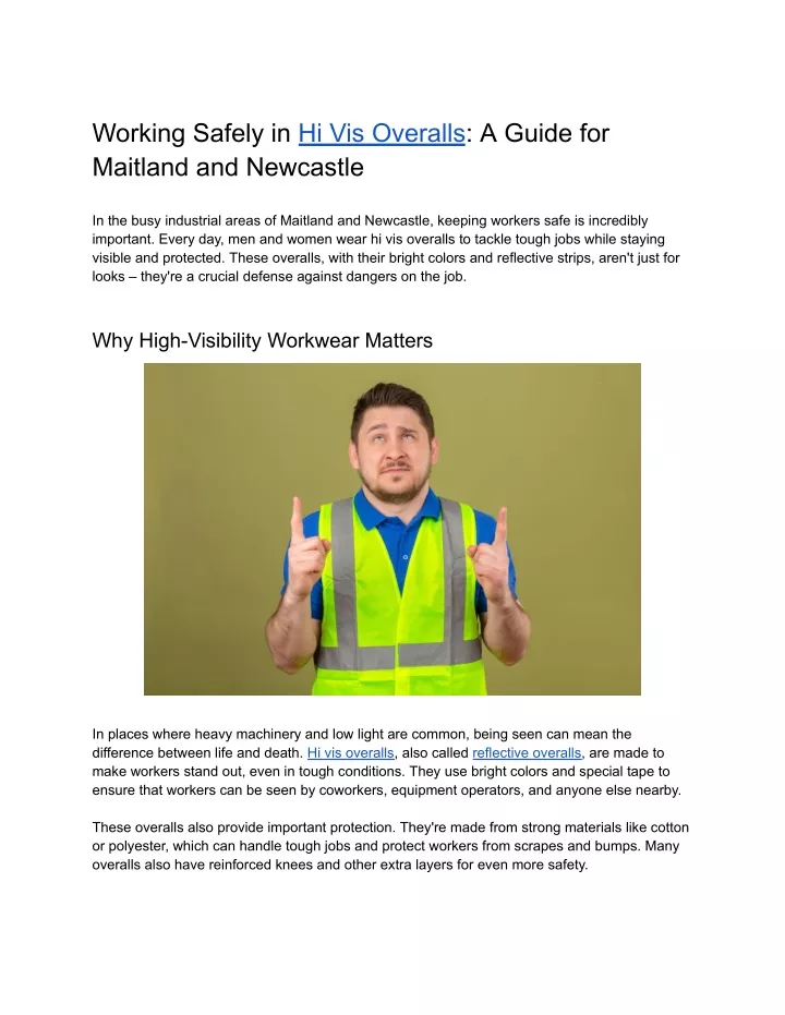 working safely in hi vis overalls a guide