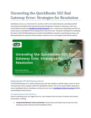 Unraveling the QuickBooks 502 Bad Gateway Error Strategies for Resolution