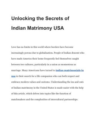 Inside Look: Matchmaker USA for Indian Matrimonials