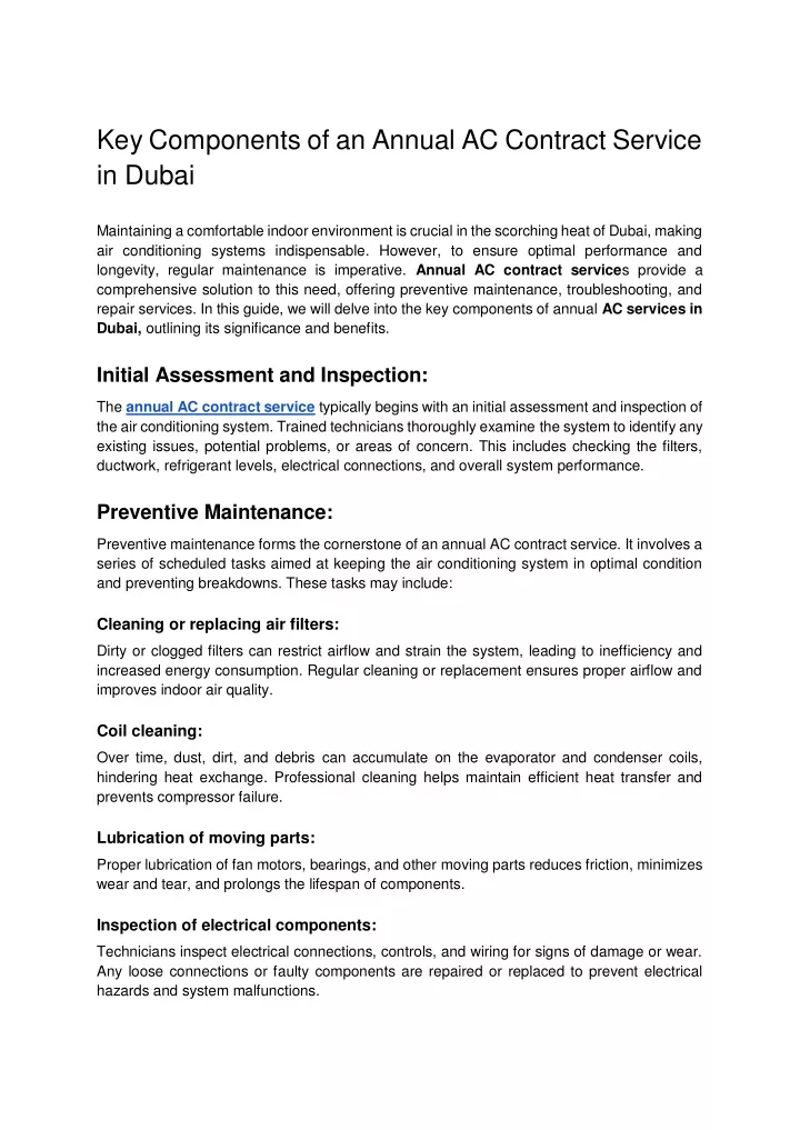 key components of an annual ac contract service