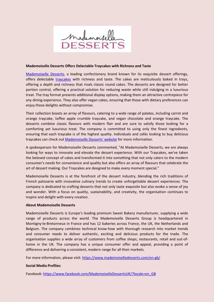 mademoiselle desserts offers delectable traycakes
