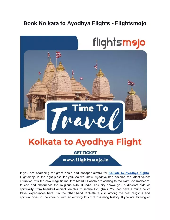 book kolkata to ayodhya flights flightsmojo