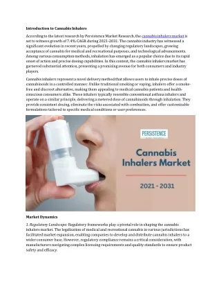 Cannabis Inhalers Market: Size And Growth Projections Amidst Regulatory Changes