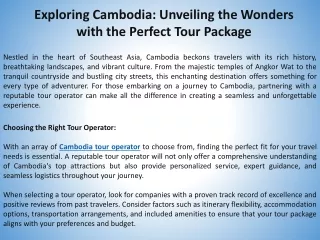 Exploring Cambodia Unveiling the Wonders with the Perfect Tour Package