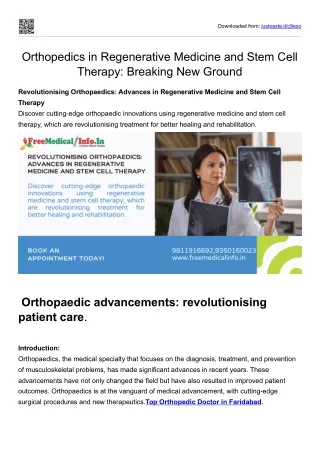 Orthopedics in Regenerative Medicine and Stem Cell Therapy Breaking New Ground