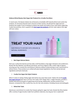 Saco Hair- Embrace Ethical Beauty Best Vegan Hair Products for a Cruelty-Free Mane