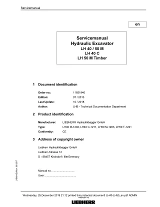 LIEBHERR LH50 T-1221 Hydraulic Excavator Service Repair Manual