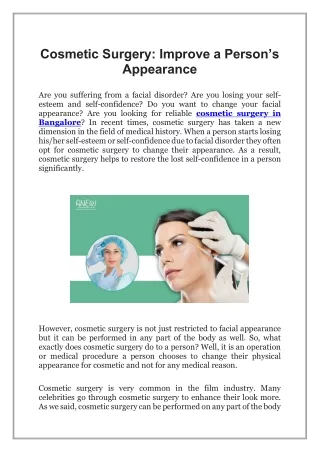 Cosmetic Surgery, Improve a Person’s Appearance