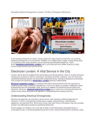 Navigating Electrical Emergencies in London: The Role of Emergency Electricians
