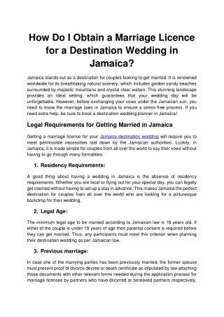 How Do I Obtain a Marriage Licence for a Destination Wedding in Jamaica