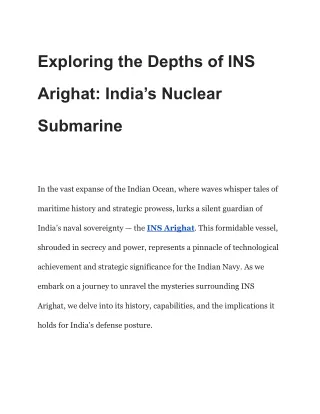 Beneath the Waves: The Story of INS Arighat