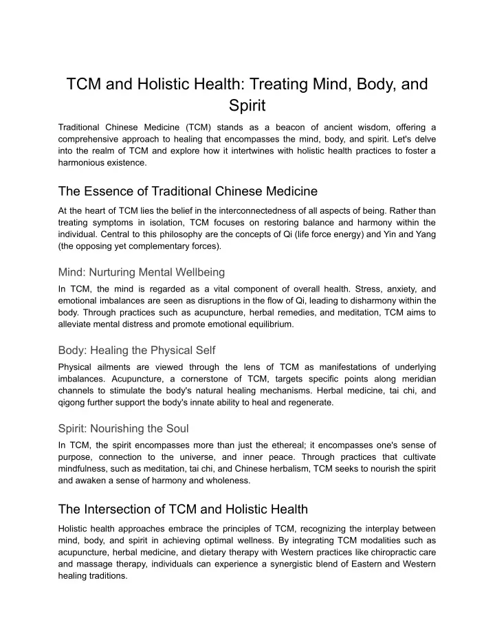 tcm and holistic health treating mind body