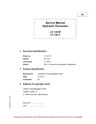 LIEBHERR LH120M Hydraulic Excavator Service Repair Manual