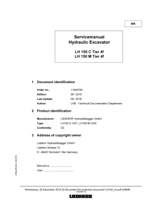 LIEBHERR LH150 C-1231 (Tier4f) Hydraulic Excavator Service Repair Manual