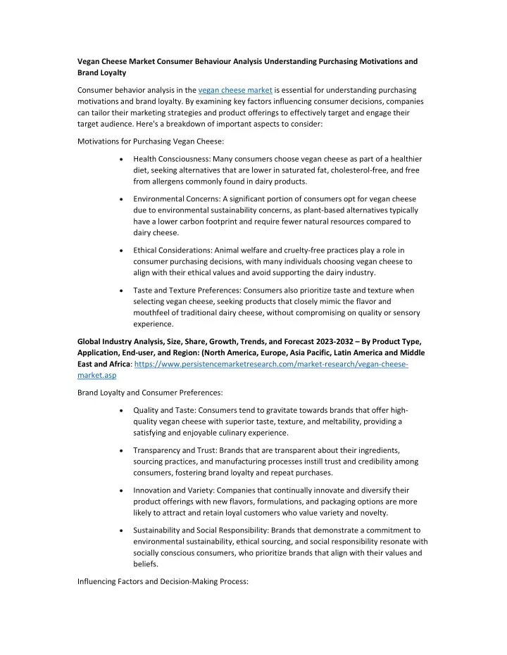vegan cheese market consumer behaviour analysis