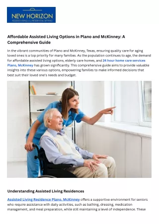 Affordable Assisted Living Options in Plano and McKinney A Comprehensive Guide