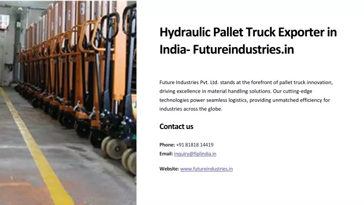 hydraulic pallet truck exporter in india