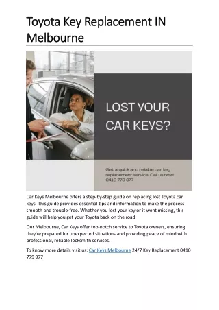 Toyota Key Replacement IN Melbourne