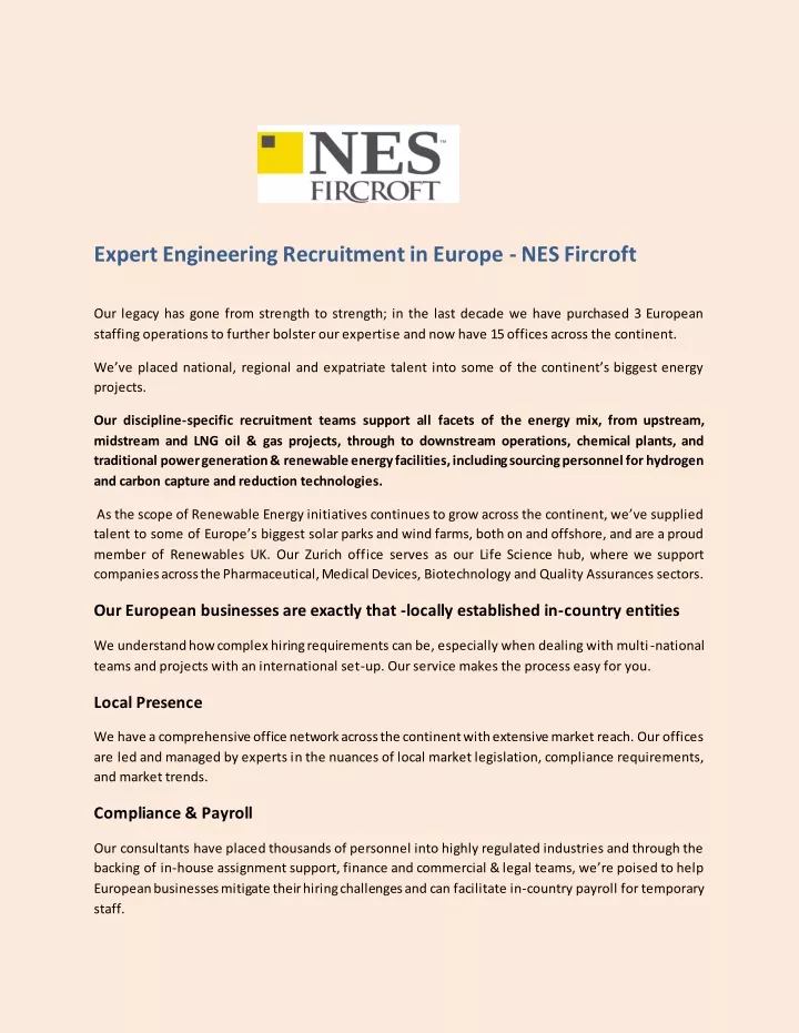 expert engineering recruitment in europe