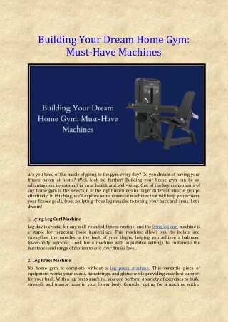 Building Your Dream Home Gym Must-Have Machines