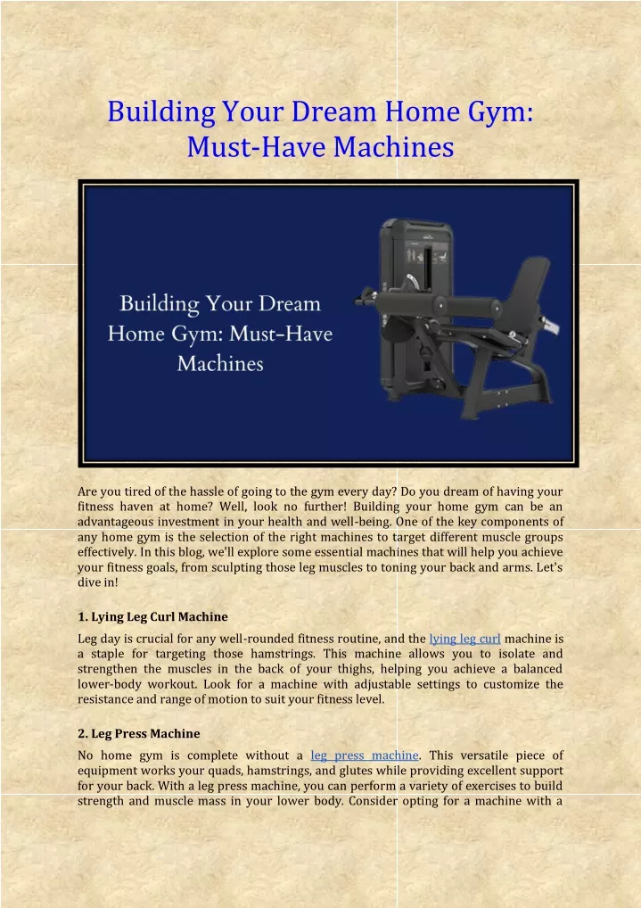 building your dream home gym must have machines