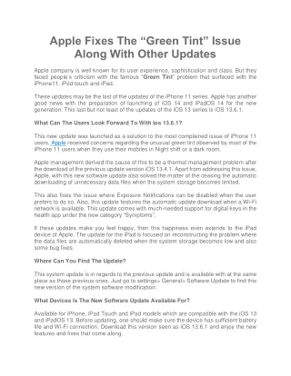 apple fixes the green tint issue along with other