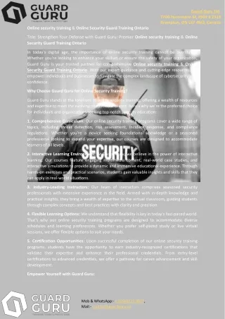 Online security training & Online Security Guard Training Ontario