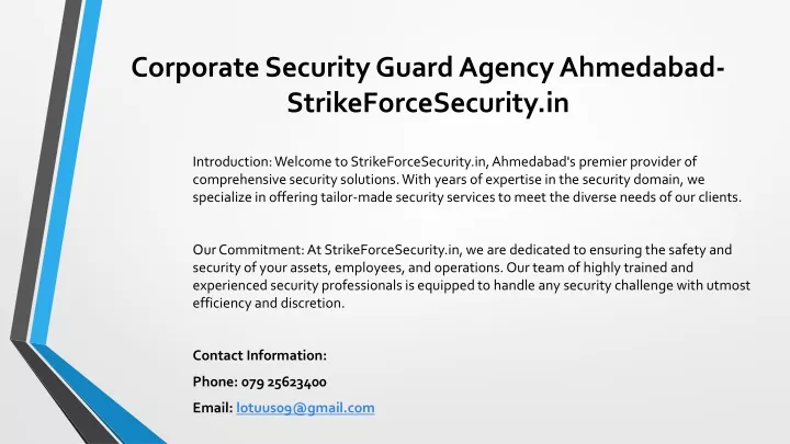 corporate security guard agency ahmedabad strikeforcesecurity in