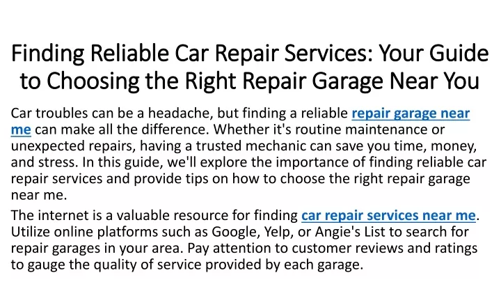 finding reliable car repair services your guide to choosing the right repair garage near you