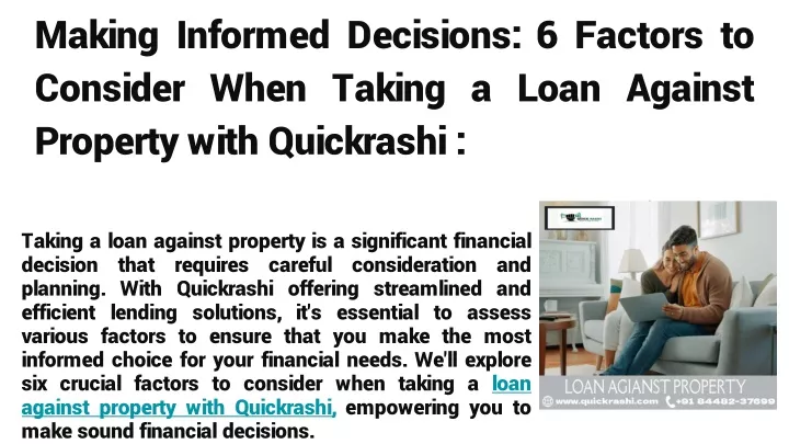 making informed decisions 6 factors to consider when taking a loan against property with quickrashi