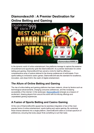 Diamondexch9 _ A Premier Destination for Online Betting and Gaming