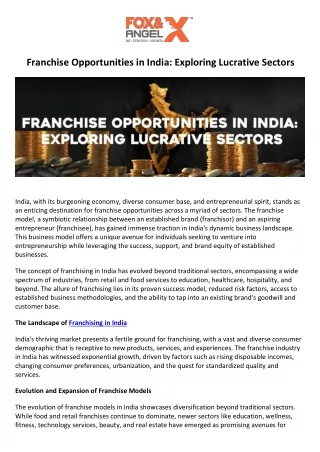 Franchise Opportunities in India Exploring Lucrative Sectors