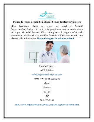 ¿Está buscando planes de seguro de salud en Miami? Segurodesaludydevida.com es l