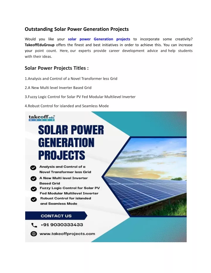 outstanding solar power generation projects would
