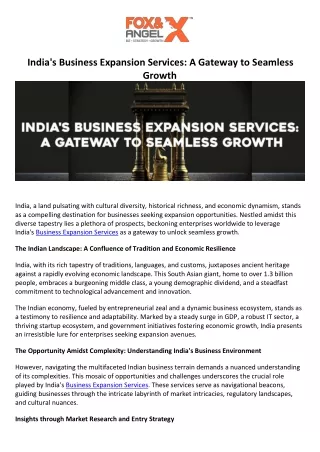 India's Business Expansion Services A Gateway to Seamless Growth