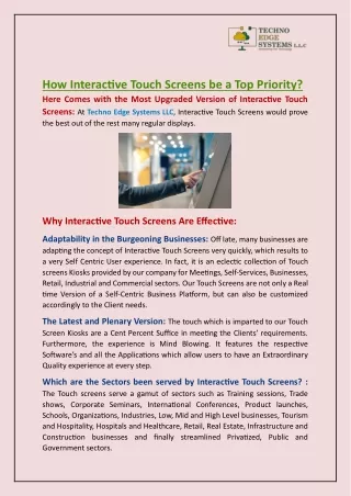 How Interactive Touch Screens be a Top Priority?