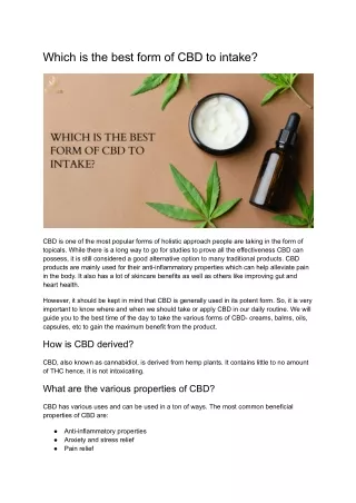 Which is the best form of CBD to intake?