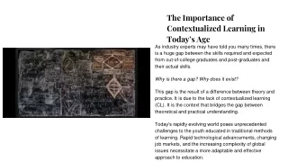 The Importance of Contextualized Learning in Today’s Age