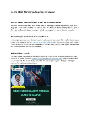 Online Stock Market Trading class in Nagpur