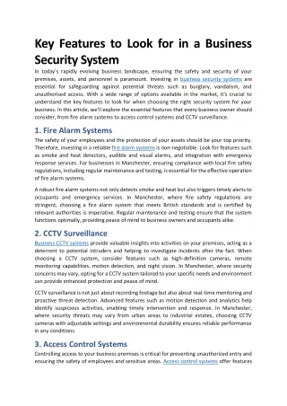 Key Features to Look for in a Business Security System