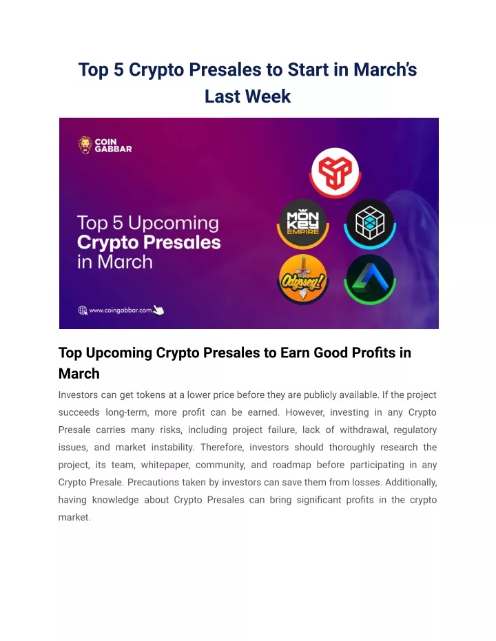 top 5 crypto presales to start in march s last