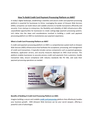 How To Build Credit Card Payment Processing Platform on AWS?