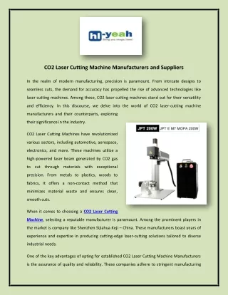 CO2 Laser Cutting Machine Manufacturers and Suppliers