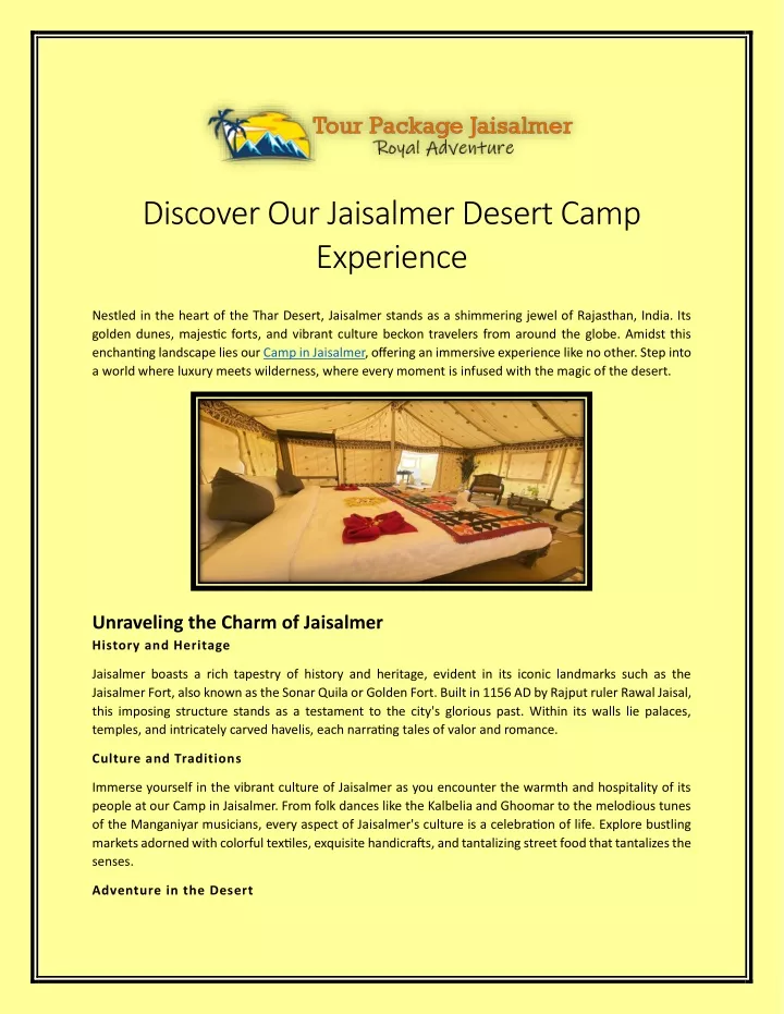 discover our jaisalmer desert camp experience