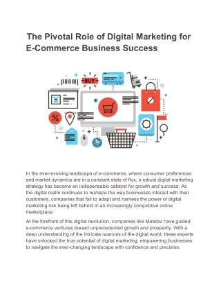 The Pivotal Role of Digital Marketing for E-Commerce Business Success