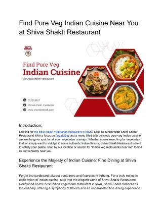 Find Pure Veg Indian Cuisine Near You at Shiva Shakti Restaurant