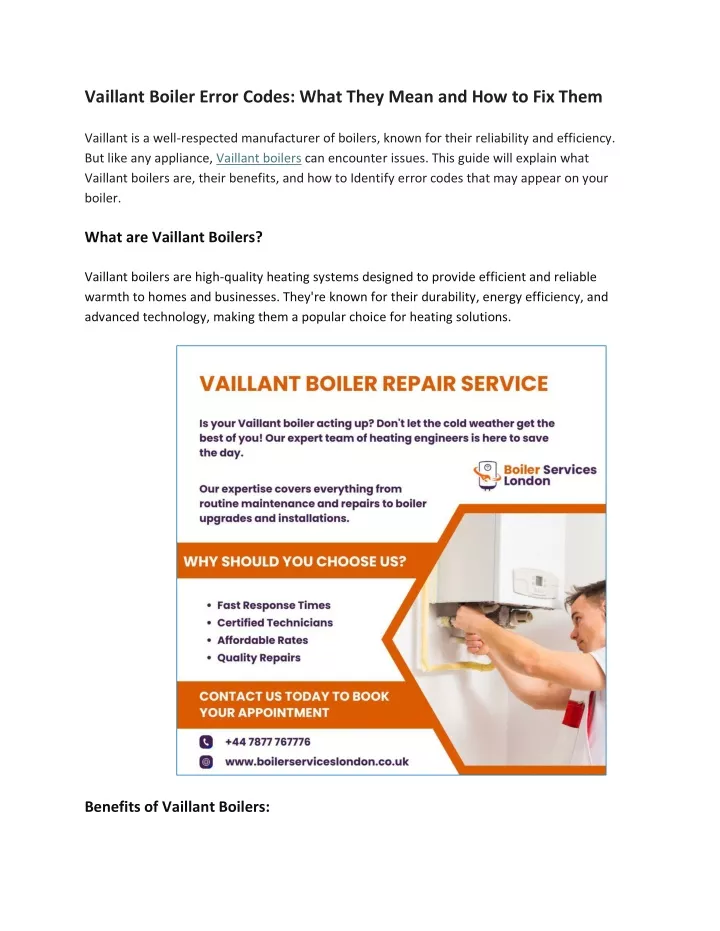 vaillant boiler error codes what they mean