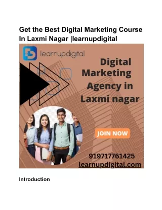 Get The Best Digital Marketing Course In Laxmi Nagar |learnupdigital