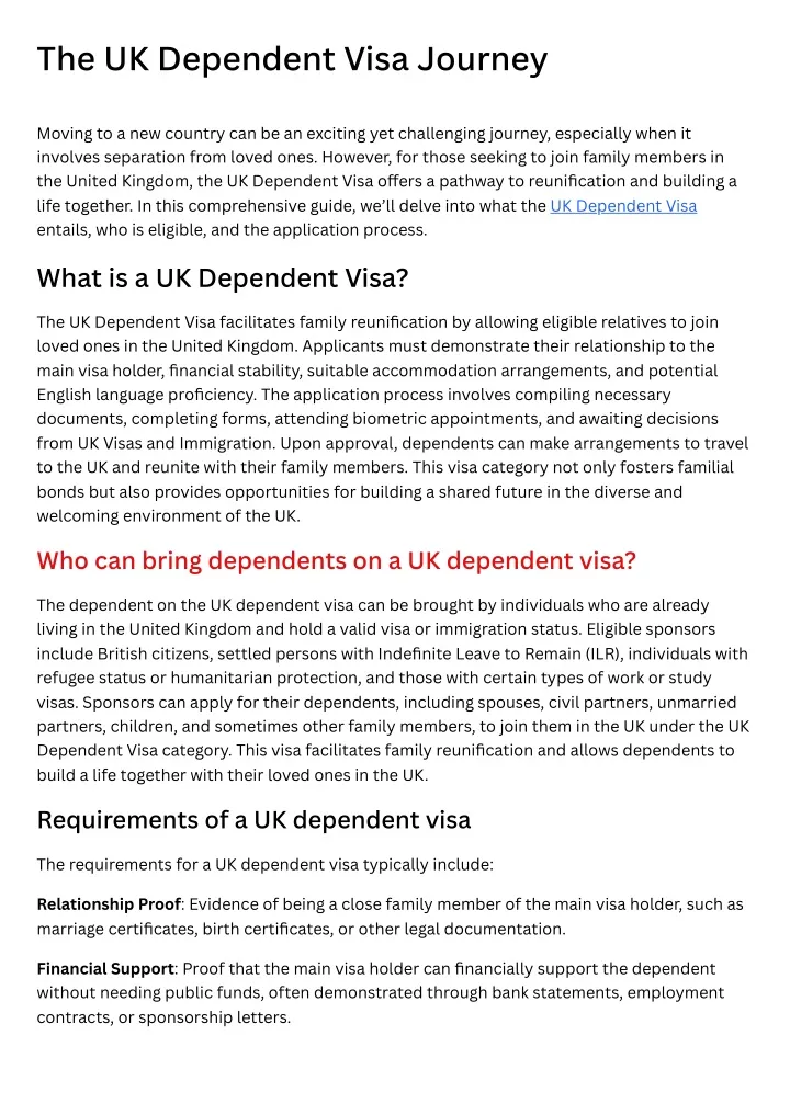 the uk dependent visa journey